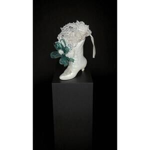 Vtg Ornament White Victorian Boot with Lace